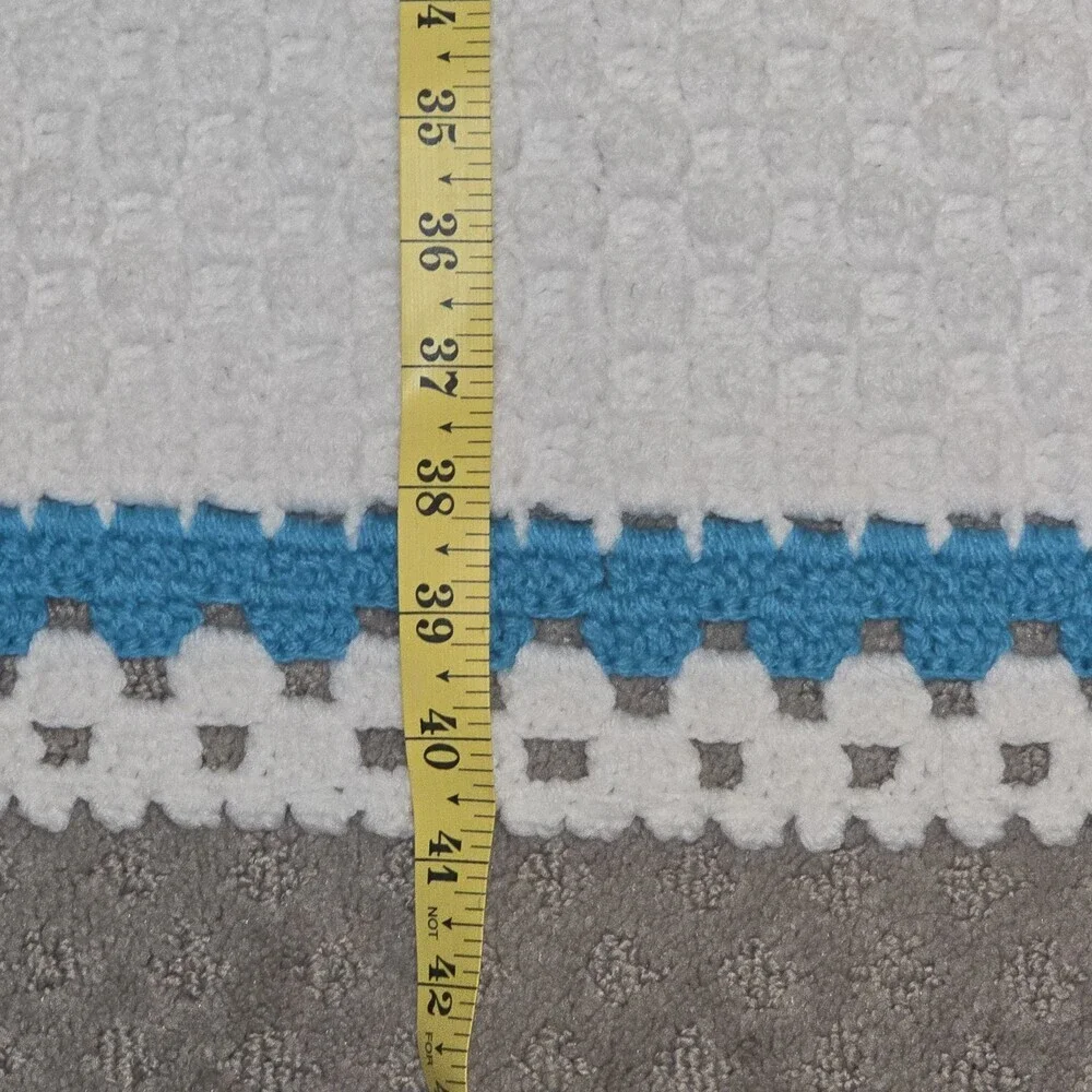 Vintage Handmade Crochet Afghan Lap Blanket Turquoise White 41x32 Retro